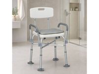 HOMCOM Tabouret de douche réglable en hauteur à 5 niveaux, chaise de douche, accoudoirs rembourrés et coussin amovible, gris