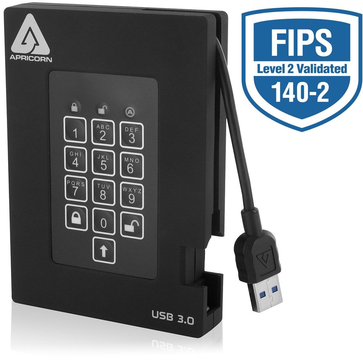 Apricorn Aegis Padlock Fortress 2TB External Hard Drive - Black