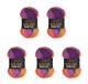 5 Wollbiene Batik Fine Wol, 5 x 100 g, 500 gram wol met kleurverloop, meerkleurig, kleur: 5600 paars bessen oranje