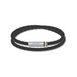 BOSS HBJ1580489M ARES Heren Armband - Gevlochten armband - Sieraad - Leer - Zwart - 5 mm breed - 19 cm lang