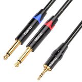 Tisino 3,5 mm naar 6,35 mm stereokabel, mini-jack TRS-stereo naar dubbele 6,35 mm TS mono Y-splitter audiokabel Aux naar jack breakout-kabel, 3m