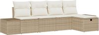 vidaXL Tuinbank Set 5-delig Beige Poly Rattan Hoek Loungeset met Kussens en Tafel