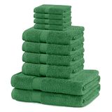 Marina Set van 10 katoenen kwaliteit 525 g/m² 4 gastendoekjes 30 x 50 cm, 4 handdoeken 50 x 100 cm en 2 badhanddoeken 70 x 140 cm, groen, absorberend