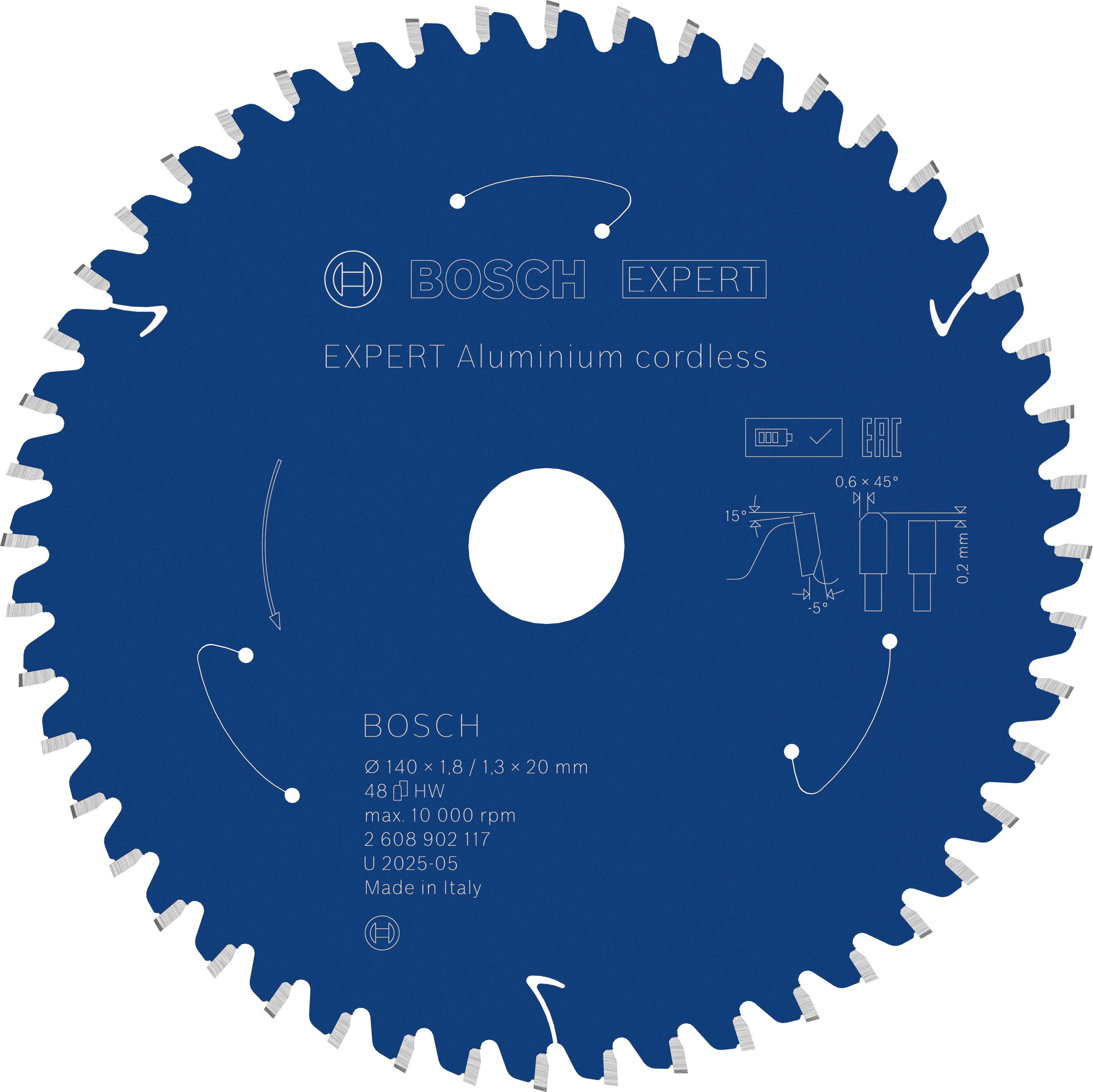 Bosch Accessoires EXPERT Aluminium cordless Cirkelzaagblad | 140 x 1,8/1,3 x 20 mm | T48 - 2608902117