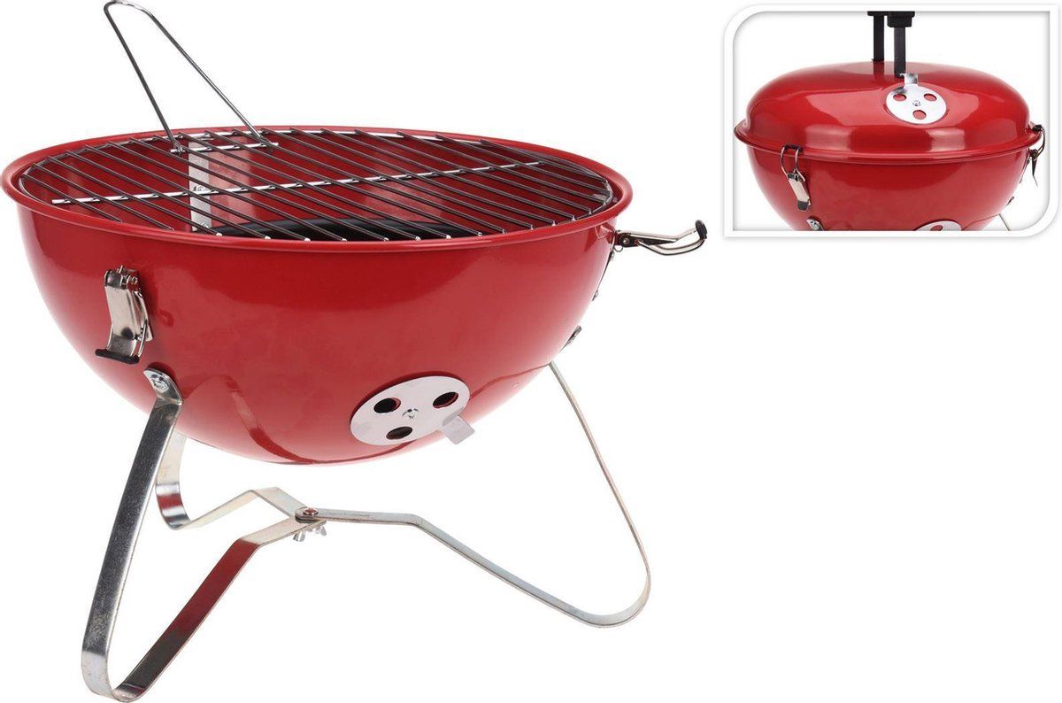 BBQ Portable Barbecue Rond Rood Staal 37 X 26 Cm