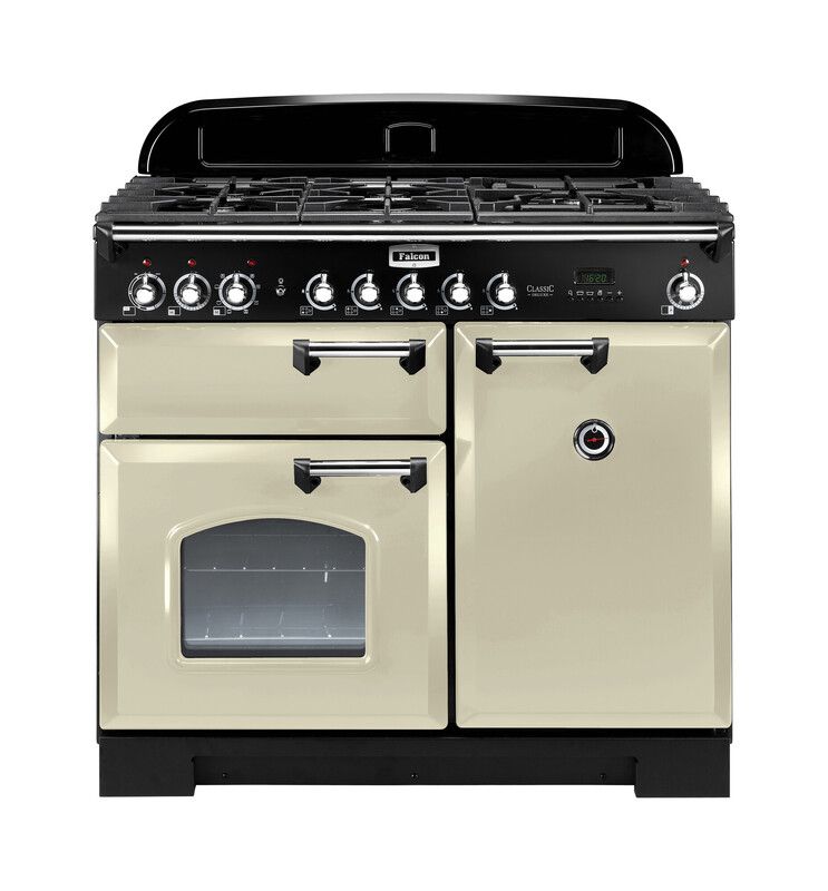 Falcon Classic Deluxe 100 Range Cooker - Electric Gas Hob - Cream / Chrome