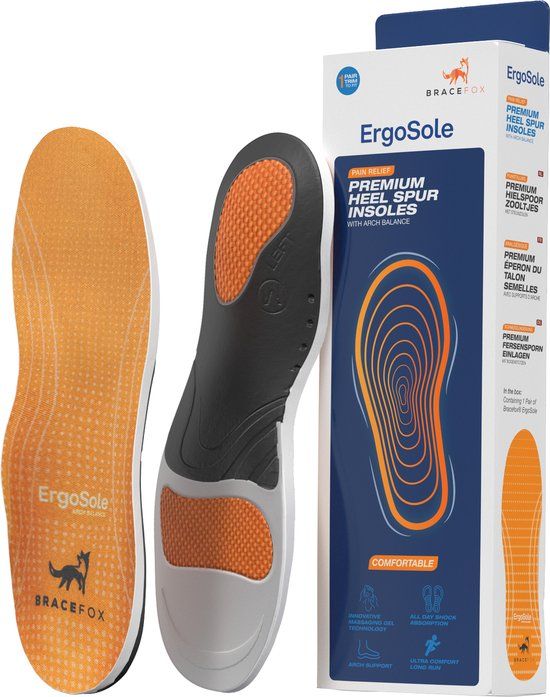 Bracefox® 'ErgoSole' Hielspoor Zooltjes | Medische Inlegzolen | Maat L (45-47)