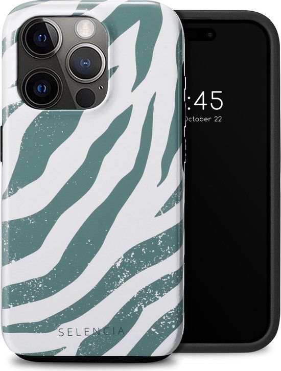 Selencia Hoesje iPhone 15 Pro - Vivid Backcover - Colorful Zebra Pine Blue