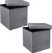 HI poef/hocker/opbergbox - 2x - grijs - polyester/mdf - 38 x 38 cm - opvouwbaar