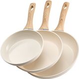 Vevor 3-delige Koekenpannenset 20/24/28cm Antiaanbaklaag Beige