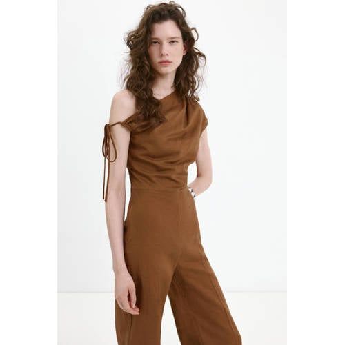 Mango jumpsuit met linnen - bruin