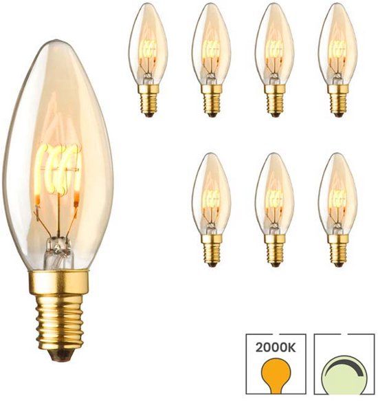 Lybardo 8 stuks E14 LED Kaarslamp Filament Gold 2.8W 2000K Extra Warm Wit Dimbaar