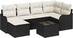 vidaXL Tuinbank Set met kussen 7 pcs Zwart Poly rotan