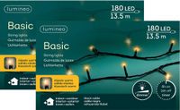 Lumineo Kerstverlichting - 2x - 180 leds - klassiek warm wit - 1350 cm - zwart snoer - timer en dimmer