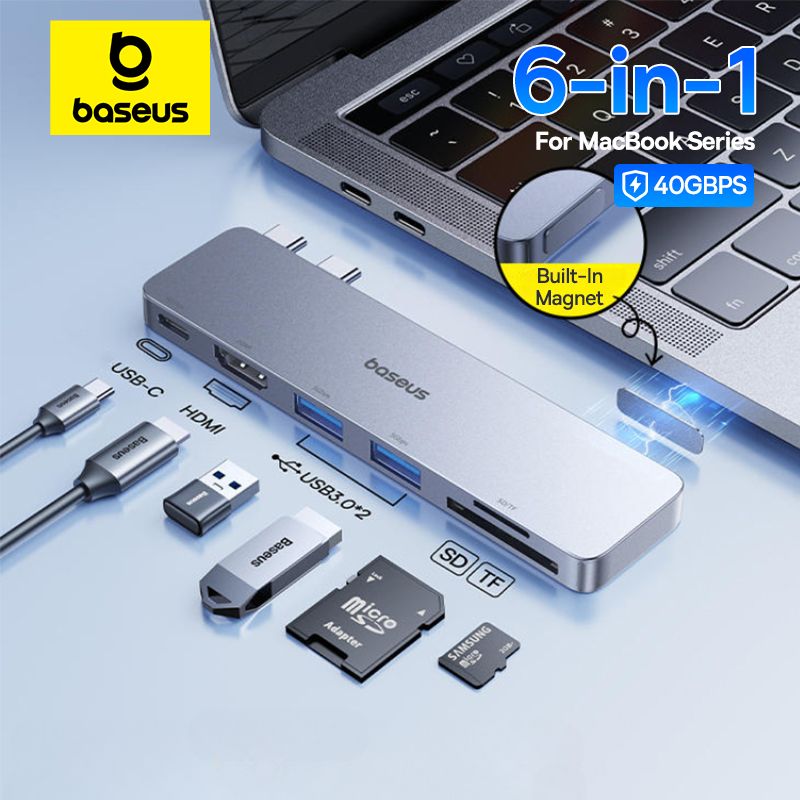Baseus Dual USB-C Hub - HDMI 4K 30Hz - Thunderbolt 3/4 - USB 3.0 - SD