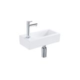 Fortifura Fuente Fonteinset - 36x18.5x9cm - 1 kraangat - solid surface - fonteinkraan chroom - mat wit