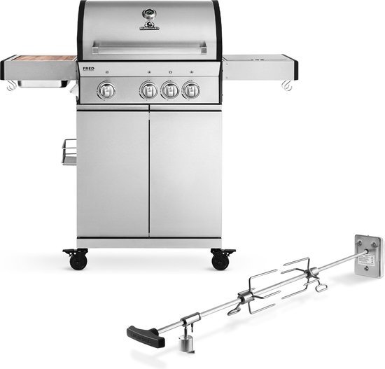 Burnhard Gas BBQ FRED Deluxe - 3 Branders - Keramische Infraroodbrander &amp; Afdekhoes - Deluxe incl. Draaispit