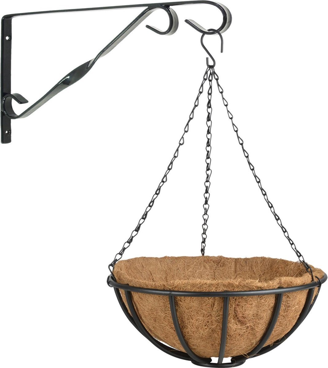 Esschert Design Hanging baskets 35 cm met muurhaak - Complete hangmand set van metaal