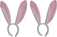 Merkloos Konijn / Haas Oren op Diadeem - 2x - Bunny Oortjes Haarband - Wit / Roze - Dames