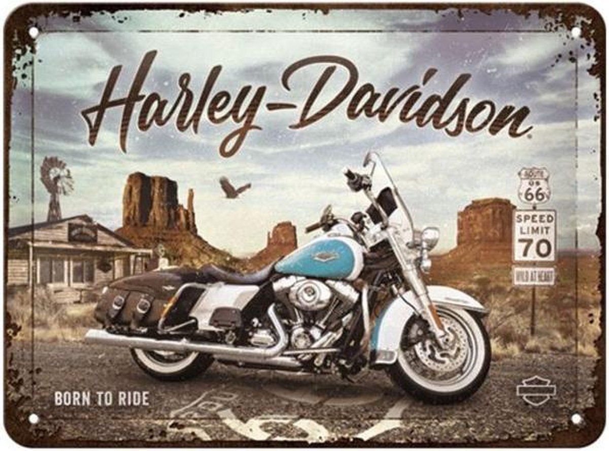 Nostalgic Art Harley-Davidson Route 66 Road King Classic Metalen Bord 15 x 20 cm