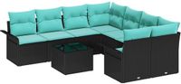 vidaXL Tuinbank Set Zwart en Turquoise Polyrattan