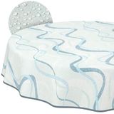Wasdoek tafelkleed, afwasbaar, onderhoudsvriendelijk, waterafstotend, lotuseffect, voor buiten, tuintafelkleed, golven, blauw, rond, 140 cm, met zoom, omzoomd