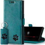 SURAZO Premium slim magnetische telefoonhoes voor Samsung Galaxy S23 Ultra, van echt leer, beschermhoes met pootafdruk, RFID-klaphoes met standfunctie, kaartenvak (turquoise)