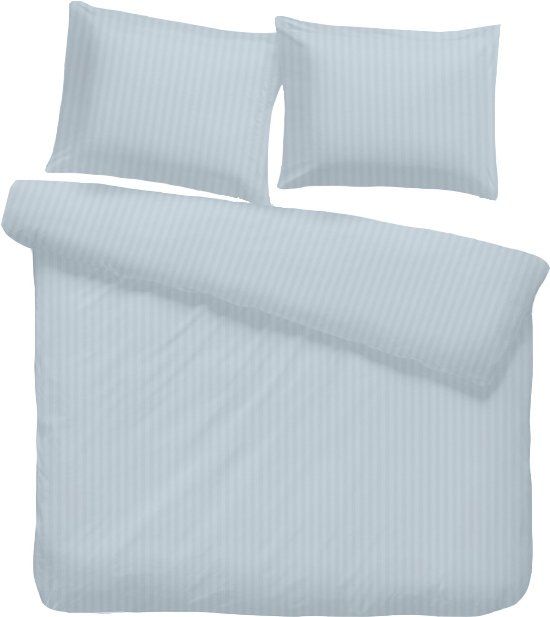 iSleep Satijnstreep Dekbedovertrek - Tweepersoons - 200x200/220 cm - Blauw