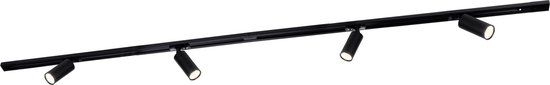 LEDVION - LED Railverlichting 2M + 5 Railspots (Zwart - Dimbaar - GU10 Fitting) - 1-Fase