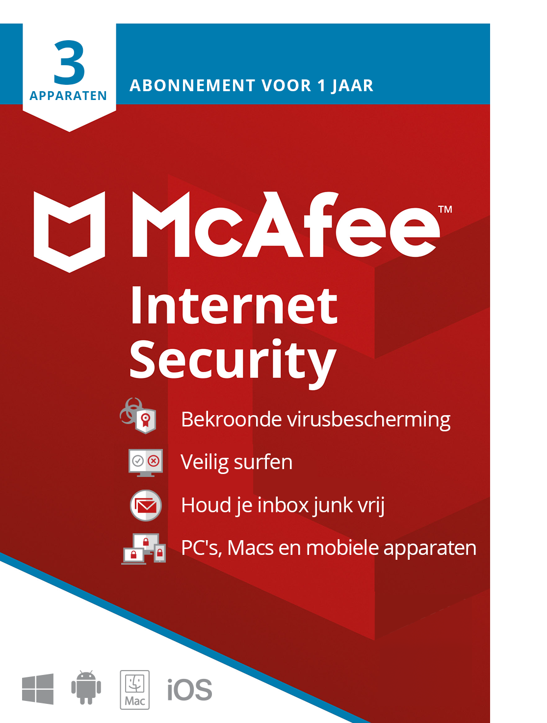 McAfee Internet Security 2021 | 3 Apparaten - 1 jaar | Windows - Mac - Android - iOS