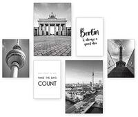 Kreative Feder Berlin Posterset met 6 decoratieve afbeeldingen voor de woonkamer, moderne slaapkamer voor aan de muur, optioneel met lijst, 2 x DIN A3 en 4 x DIN A4, ca. 30 x 40 cm en 20 x 30 cm. Frameloos.