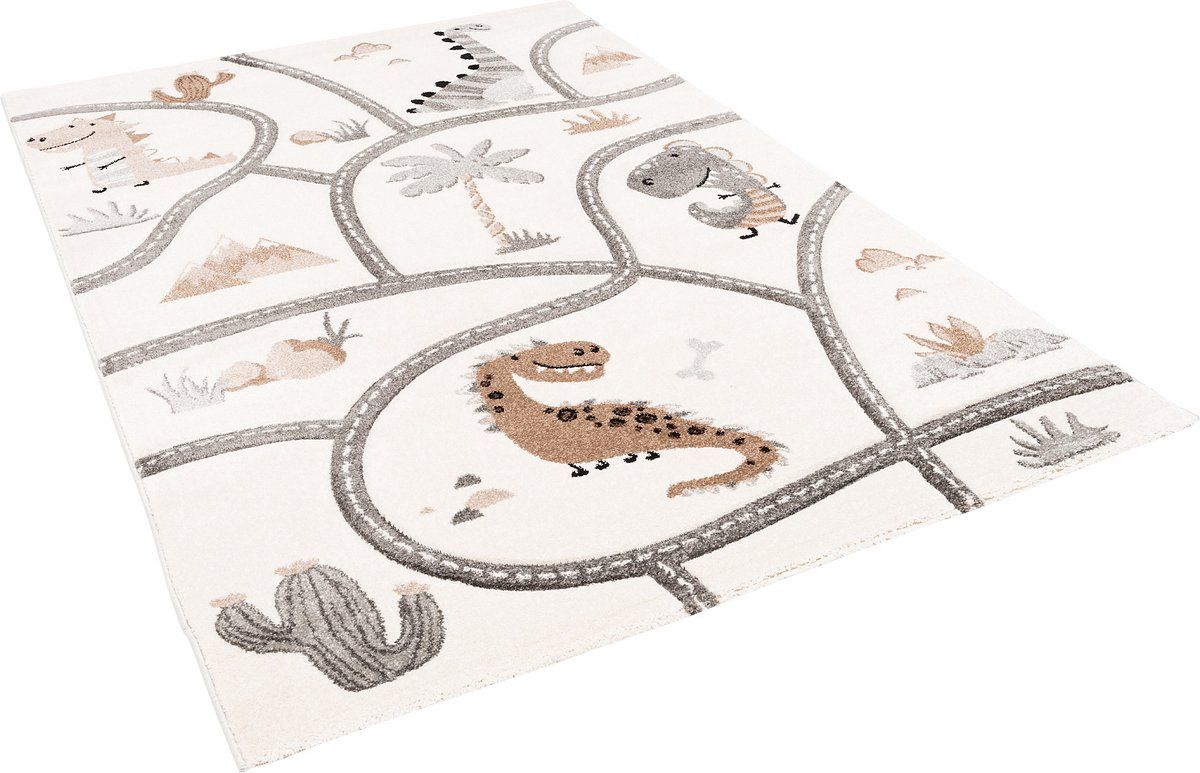 Pergamon Vloerkleed Maui Kinderen spelen Dinosaurus Straat Beige Polypropyleen
