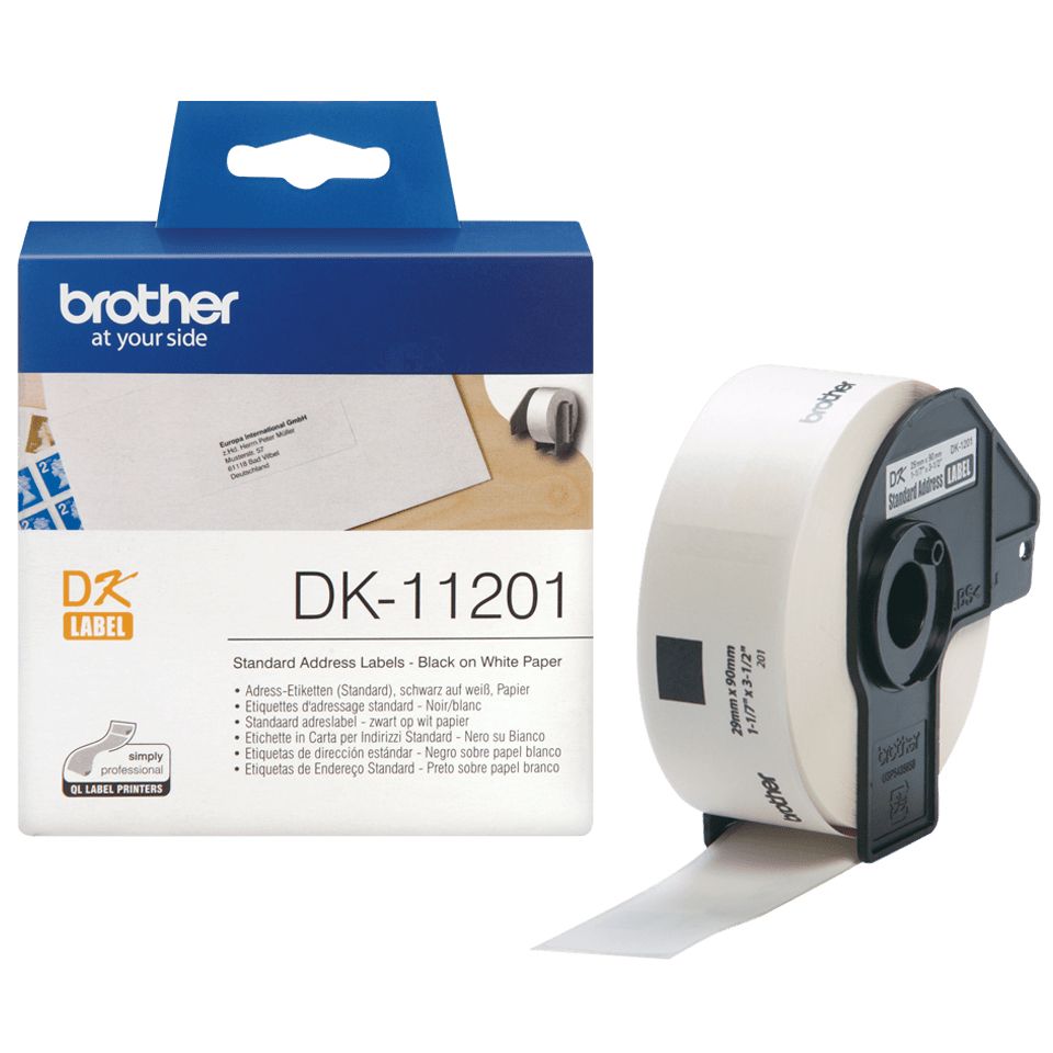 Brother DK-11201 Address Labels - Black on White - 29mm x 90mm - 400 Labels