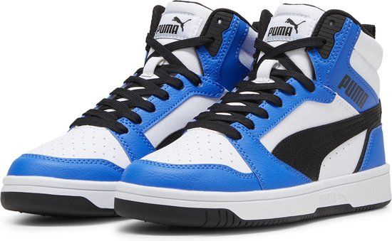 PUMA Rebound V6 Mid Jr Sneakers - White/Black/Blue - Size 36