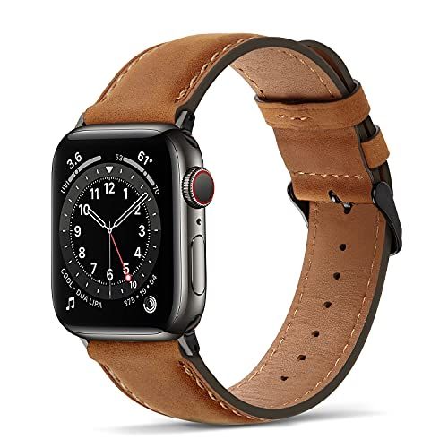 Tasikar Compatibel met Apple Watch Strap 38mm 40mm 41mm - Echt Lederen Vervanging Armband - Bruin