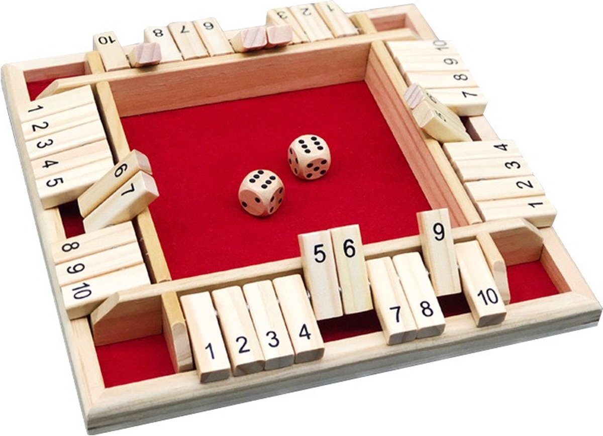 Shagam Shut The Box | 4 Spelers | Rood | Hout | Inclusief dobbelstenen | Houten Spel | Dobbelspel | Drankspel | Rekenspel