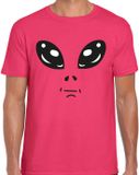 Bellatio Decorations Verkleed T-shirt heren - roze - Alien / buitenaards wezen gezicht - Carnaval XXL