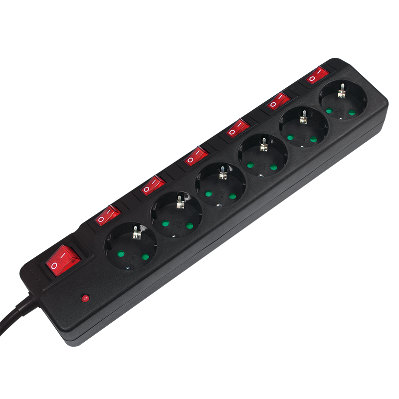 LogiLink LPS233 - Stekkerdoos - Zwart - 1.5 m - 3680 watt - Met aan/uit schakelaar