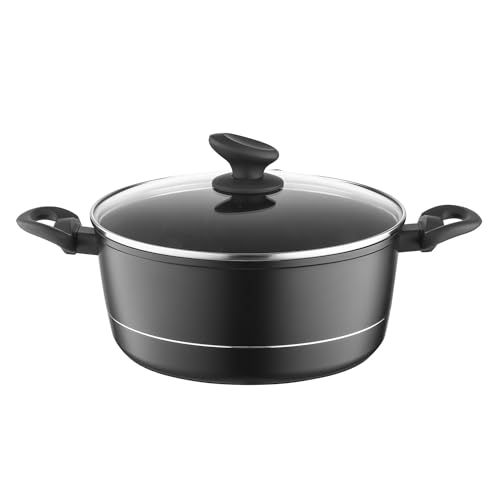 FLORINA Aluminium Pan - 26 cm - 5.1 l - With Glass Lid - Black