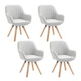 MEUBLE COSY Set van 4 Scandinavische eetkamerstoelen, kaptafel, draaistoel met armleuningen, voor slaapkamer, woonkamer, keuken, kantoor, bekleed met stof, poten van massief hout, beige