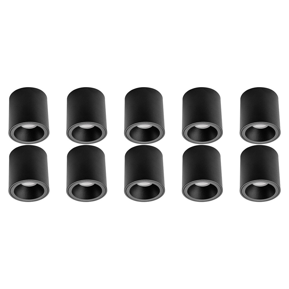 BES LED Opbouwspot 10 Pack - Pragmi Cliron Pro - GU10 - Mat Zwart - Rond - Ø90mm
