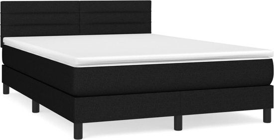 vidaXL Boxspring met matras stof zwart 140x190 cm