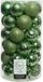 Decoris Kerstbal 74x stuks kunststof/plastic kerstballen groen 6 cm mix - Onbreekbaar - Kerstversiering/kerstboomversiering