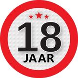 Bellatio Decorations 18 jaar leeftijd sticker - rond - Dia 9 cm