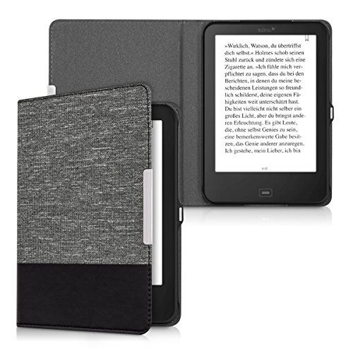 kwmobile hoes compatibel met Tolino Shine 2 HD - Canvas beschermhoes in donkergrijs/zwart - Voor e-reader -