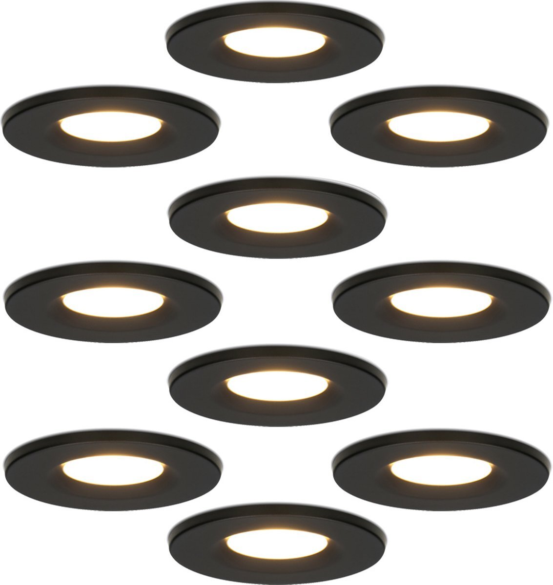 HOFTRONIC - 10x Venezia Badkamer spotjes Zwart - Kleine inbouwdiepte 45mm - 2700K Extra warm wit - IP65 inbouwspots voor badkamer, keuken en woonkamer - 6 Watt 650 Lumen