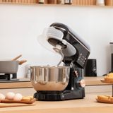 HOMCOM Keukenmachine 1400W Keukenmixer met 6+ Snelheden Deegmixer met 5,5L RVS Kom Deegmachine met Kneedhaak, Spatbescherming, Garde, Menghaak, Eierscheider en Deegschraaper