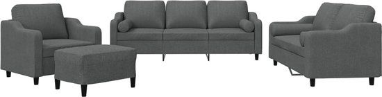 vidaXL 4-delige Loungeset met kussens stof donkergrijs
