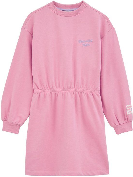 WE Fashion Meisjes Sweatjurk met Print - Felroze - Katoen - Maat 146/152