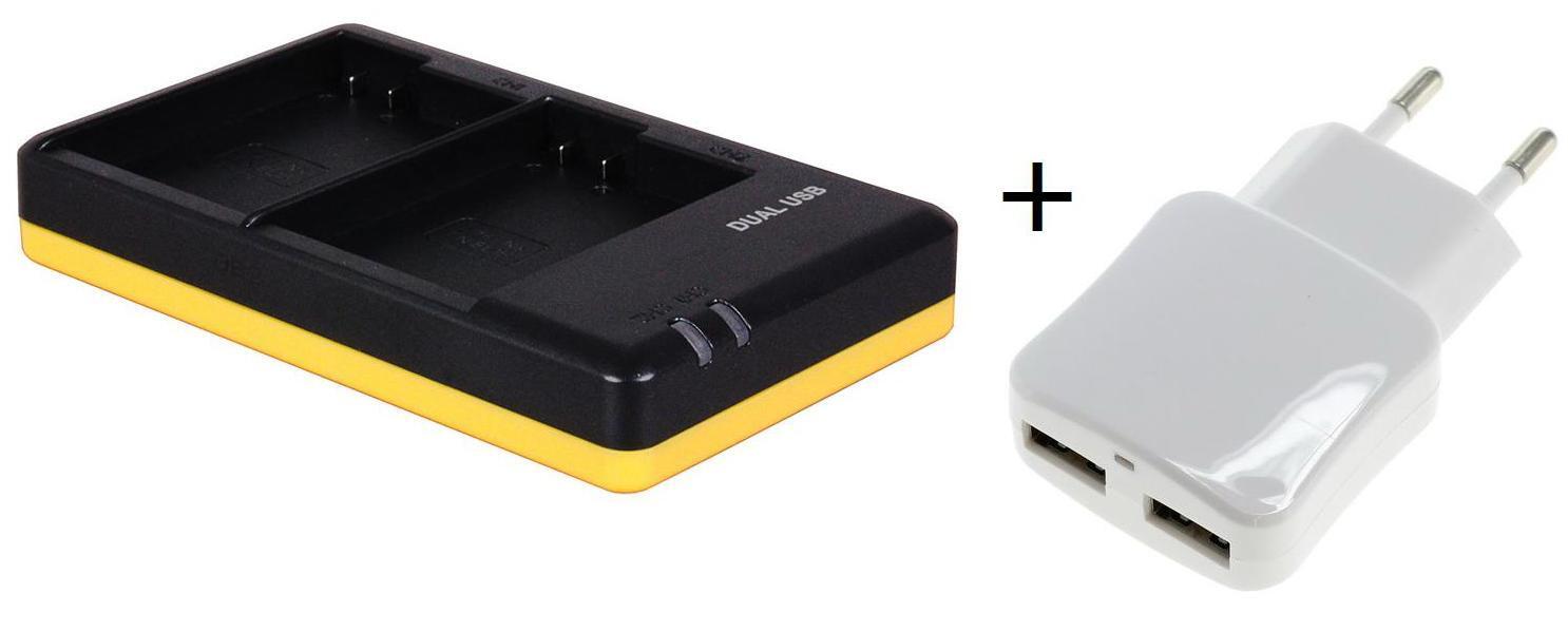 - (compatible) Duo lader voor 2 camera accu's Nikon ENEL15 + handige 2 poorts USB 230V adapter